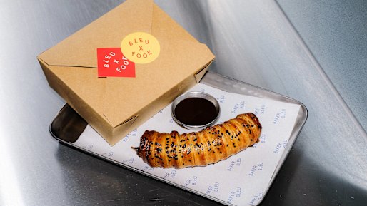 Duck sausage roll with hoisin sauce from Baker Bleu. 