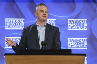 Simon Holmes a Court addressing the National Press Club earlier this year.