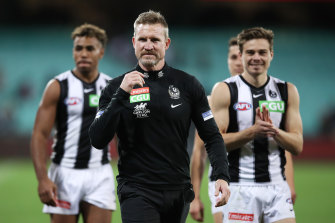 End of a chapter: Nathan Buckley at his last game as Collingwood coach. 