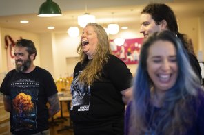 For those about to rock: Heavy Choir Project members share a laugh.