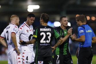 Western striker Besart Berisha fumed at not being awarded a late penalty.