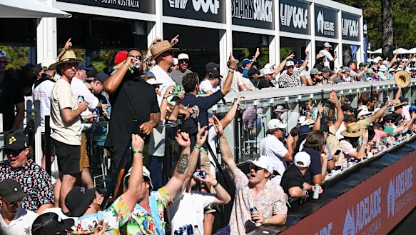 Fans cheer on LIV Golf’s party hole at Adelaide.
