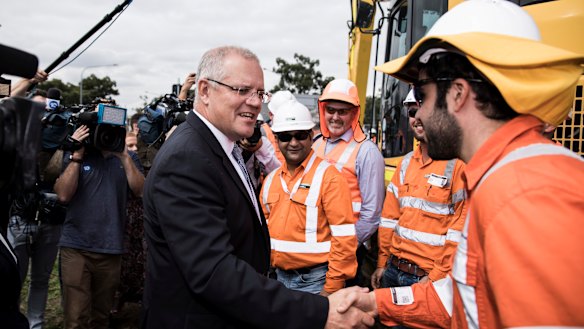 Scott Morrison on the campaign trail at the Mulgoa Road Corridor in Penrith.