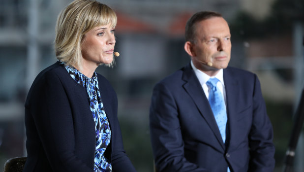  Steggall and Abbott during the debate.