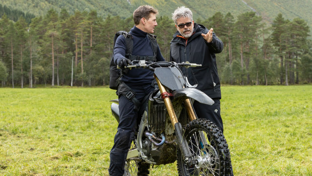 Cruise and Christopher McQuarrie on the set of the new Mission: Impossible film.