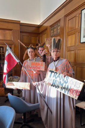 Pacific Sisters in protest mode at Auckland War Memorial Museum.