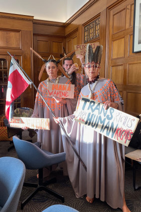 Pacific Sisters in protest mode at Auckland War Memorial Museum.