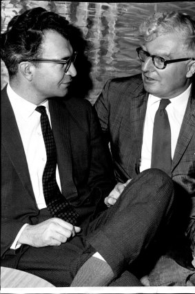 Dave Brubeck talks with Professor Donald Peart at Quo Vadis restaurant, Martin Place, Sydney on   March 16, 1960. 