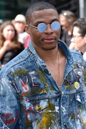 NBA star Russell Westbrook 'self-expresses' at Paris Fashion Week.