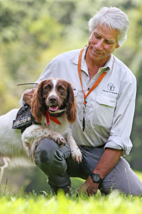 Bunya the K9 detection dog with his handler Brad Nesbitt from Canines for Wildlife.