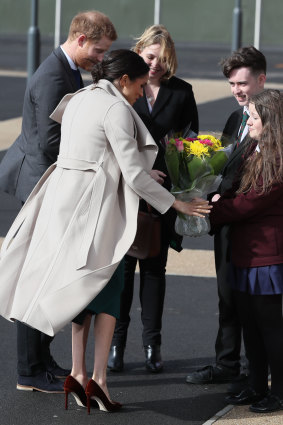 Meghan, the Duchess of Sussex, in shoes with a gap at the back in Ireland earlier this year.