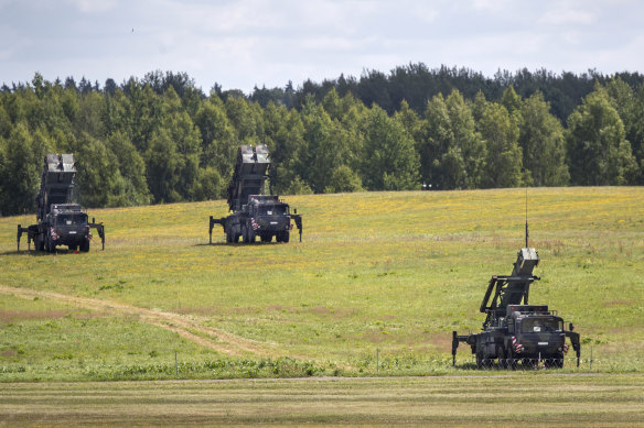 A German-deployed Patriot long-range air defence system is seen at Vilnius airport for security during the NATO summit there.