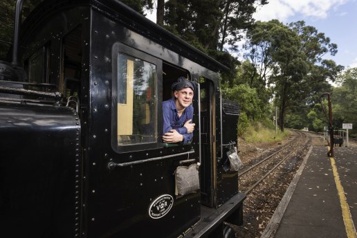 Fun times: Will Smith enjoys the scenery from the Puffing Billy locomotive.