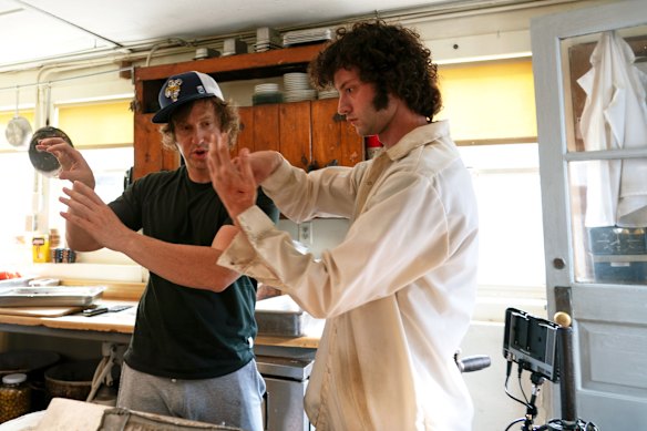 Sessa with director Matt Johnson on the set of Tony.
