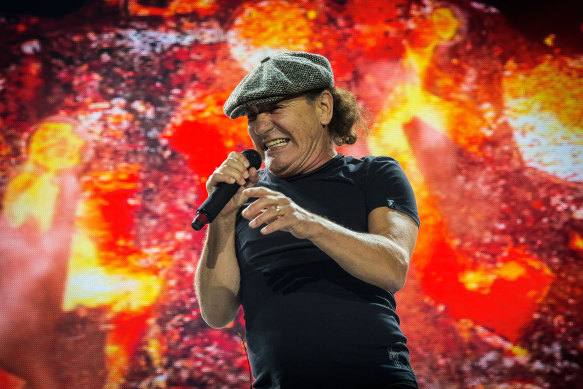 Brian Johnson during  AC/DC's 2015 Rock or Bust World Tour at Melbourne's Etihad Stadium.