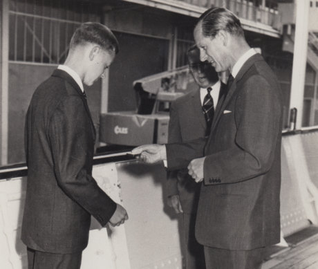 Michael Dillon is presented with the Australian Duke of Edinburgh award by Prince Philip in 1963.
