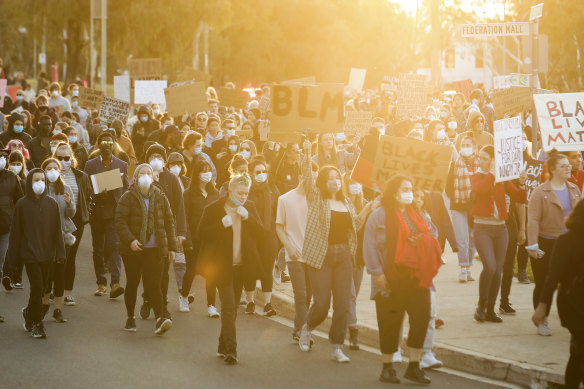The Black Lives Matter rally in Canberra on Saturday.