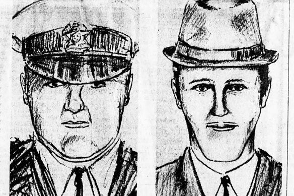 The uncanny police identikit of two of the offenders.