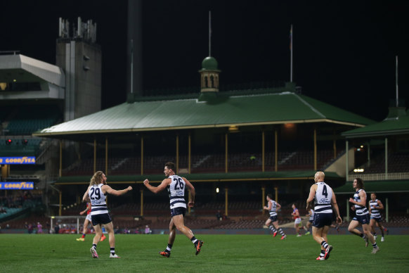 Geelong and the Brisbane Lions play in front of a near-empty SCG on Thursday.