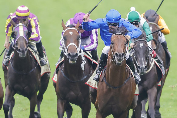 Randwick Guineas top pick Anamoe wins the Hobartville Stakes last month.