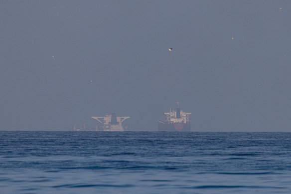Commercial vessels near the Strait of Hormuz on Sunday.