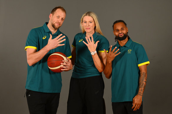 Joe Ingles (left), Lauren Jackson and Patty Mills are heading to their fifth Olympics. 