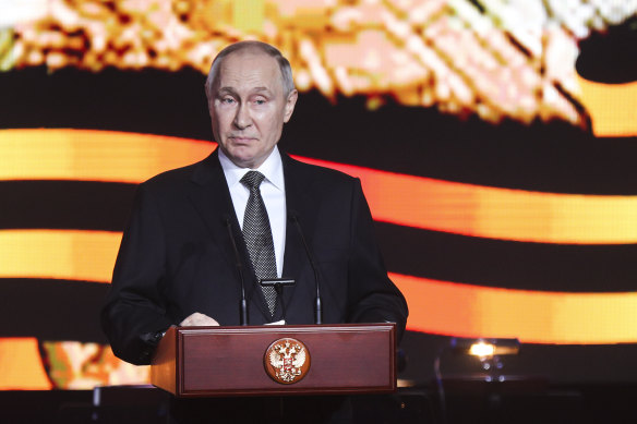 Russian President Vladimir Putin delivers his speech in the southern Russian city of Volgograd, once known as Stalingrad.