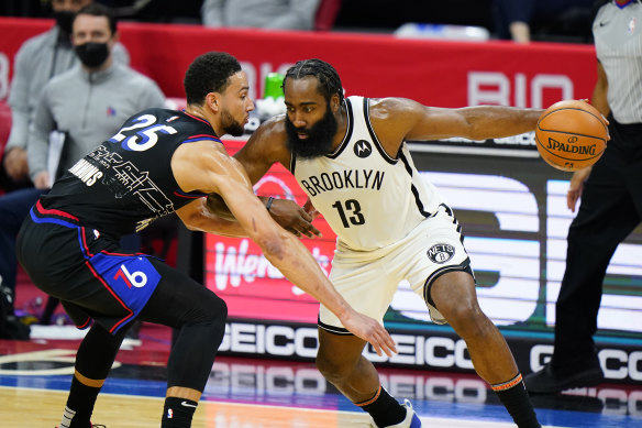 Swap: James Harden (right) and Ben Simmons in action.