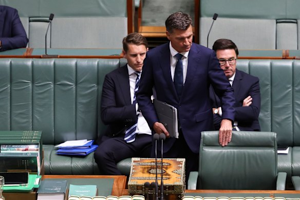 Opposition Leader Angus Taylor takes his seat for Question Time at Parliament House in Canberra. 