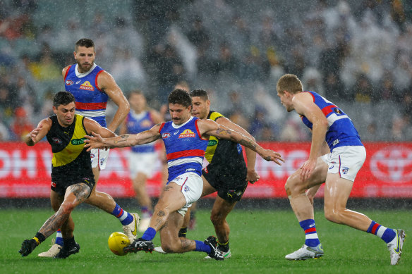 Wet conditions at the MCG didn’t favour the Tigers. 