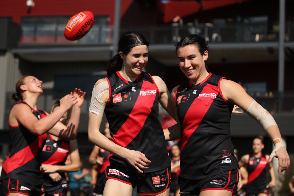 The Bombers run out at the Hangar for their practice match against Port Adelaide on Saturday.