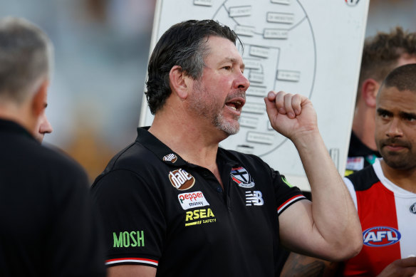 St Kilda coach Brett Ratten will coach from home after testing positive to COVID-19.