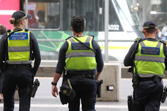 Protective Service Officers on patrol at Southern Cross Station.