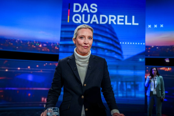 AfD leader Alice Weidel takes part in a televised discussion in Germany last Sunday.