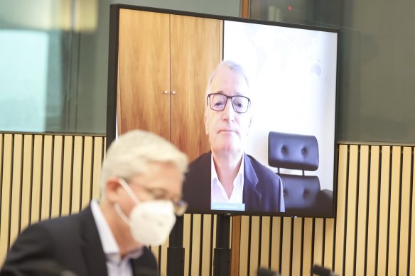 Australia Post Lucio Di Bartolomeo appears via videoconference during a Senate estimates hearing.