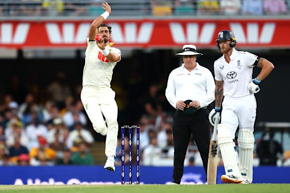 Star gazing: Mitchell Starc claimed six wickets on day one at the Gabba but, with the hosts fielding five fast bowlers, their over rate was terrible.