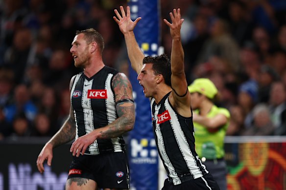 Nick Daicos of the Magpies reacts.