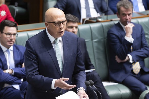 Opposition Leader Peter Dutton in question time on Tuesday. 