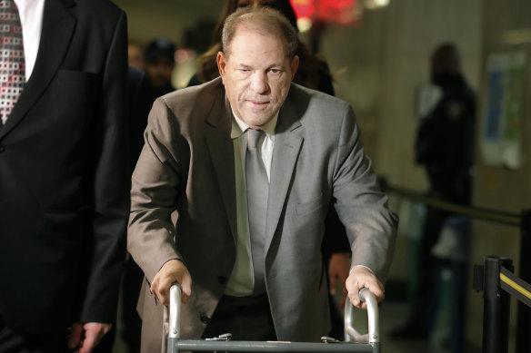 Harvey Weinstein arrives at court for the start of jury selection in Manhattan on Tuesday.