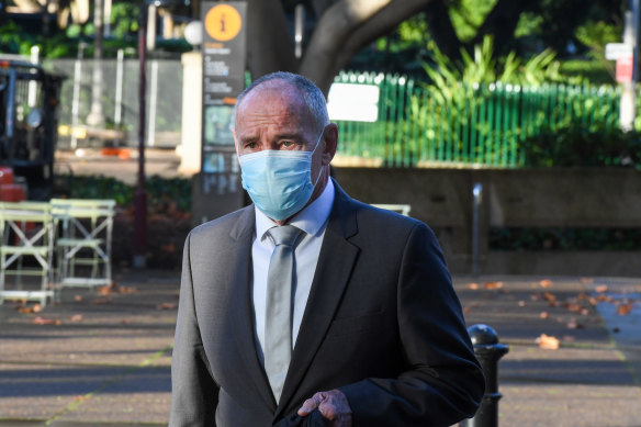 Chris Dawson arrives at the NSW Supreme Court on Monday.