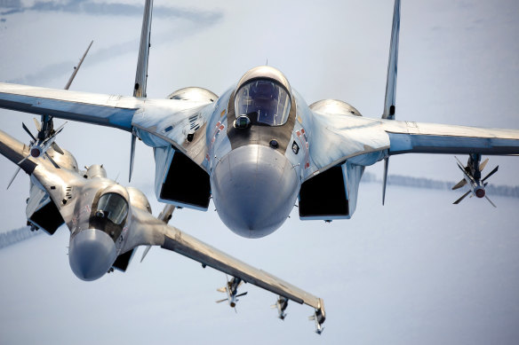A pair of Russian Su-35 fighter jets: Ukrainian and Western officials have expressed concern that a Russian military buildup near Ukraine could signal plans by Moscow to invade its ex-Soviet neighbour.