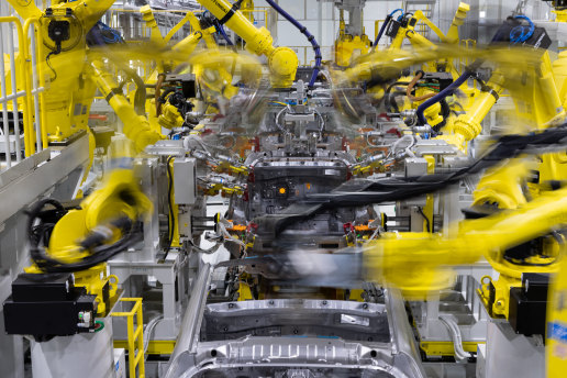 A robotic car assembly line.
