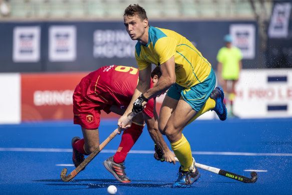 Tom Craig pictured playing for the Kookaburras in 2019.