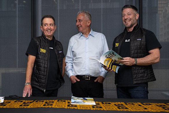 Guzman y Gomez vice president Guy Russo (center) and co-CEOs Hilton Brett (left) and Steven Marks.