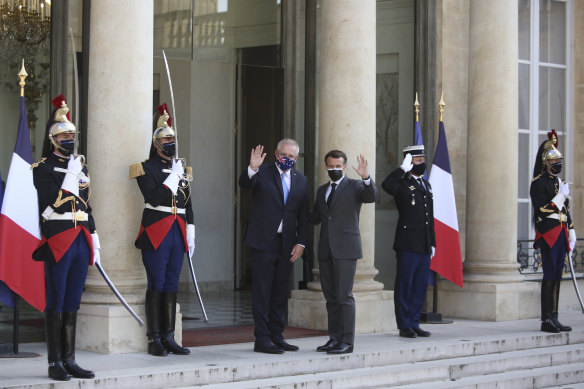Au revoir to the new special relationship? Scott Morrison with French President Emmanuel Macron in June.