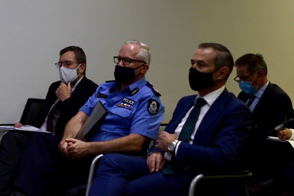 WA Chief Health Officer Andy Robertson, Police Commissioner Chris Dawson and Health Minister Roger Cook.