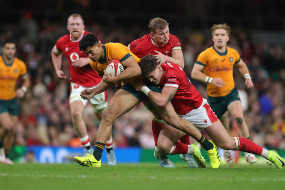 Joseph-Aukuso Suaalii in action against Wales.