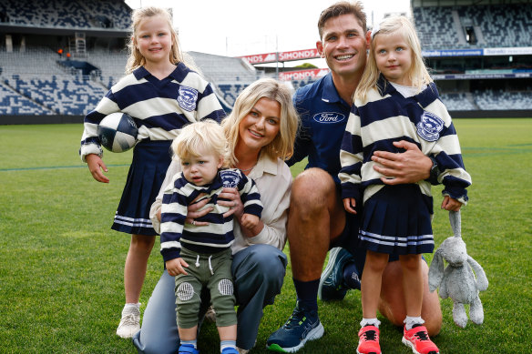 Tom Hawkins, his wife Emma and children Arabella, Henry and Primrose.