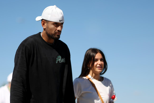 Nick Kyrgios and girlfriend Costeen Hatzi at Wimbledon in July.