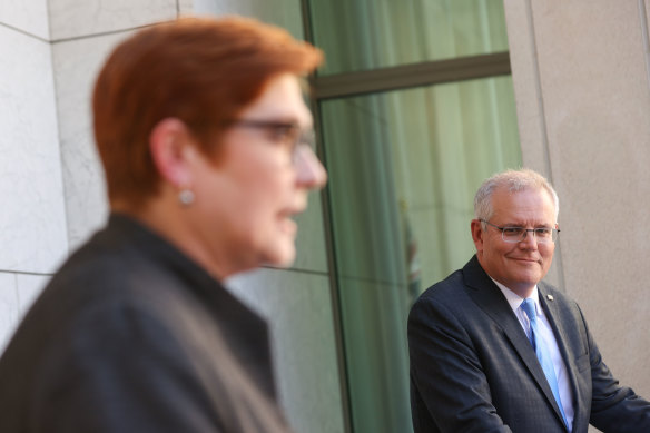 The prominence of Marise Payne (left), who stood alongside Pm Scott Morrison in announcing the changes, is an important signal.